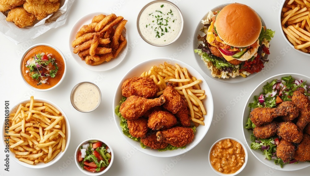 A Delicious Variety of Fast Food: Chicken, Fries, and More! A Delicious Variety of Fast Food: Chicken, Fries, and More!