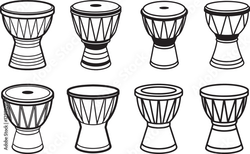 set of traditional drum darbuka line art, black outline, vector and illustration, line art and outline