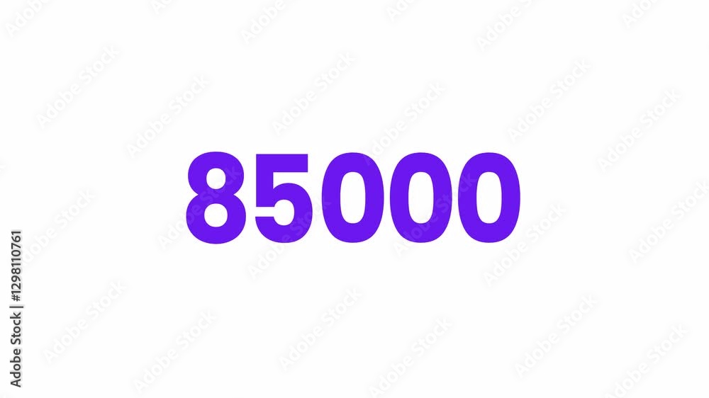 85000 or Eighty Five Thousand Text Animation. Alpha matte with transparent background 4K resolution. 85000 or Eighty Five Thousand Text Animation. Alpha matte with transparent background 4K resolution.