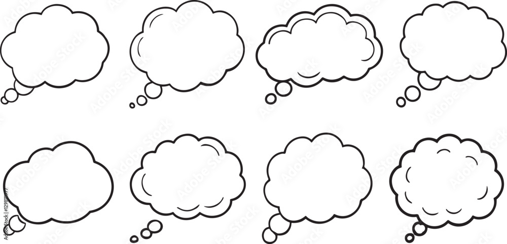set of cloud speech bubble line art, black outline, vector and illustration, line art and outline set of cloud speech bubble line art, black outline, vector and illustration, line art and outline