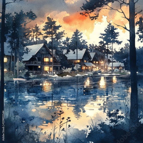 Watercolor depiction of Ely, Minnesota, conveying the town's rural allure and profound tie to nature photo