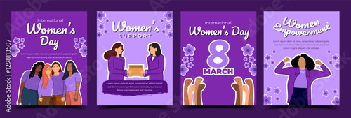 Set of Social media template post design for International Women's Day celebration. Usable for social media feed, greeting, flyer, web.