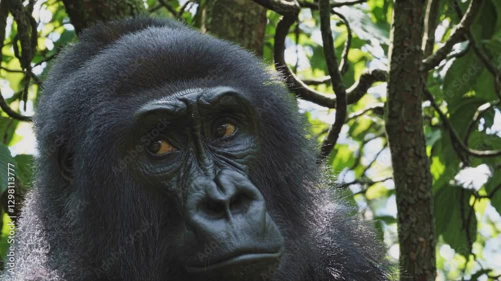 a majestic gorilla gazing intensely from its lush forest habitat a majestic gorilla gazing intensely from its lush forest habitat