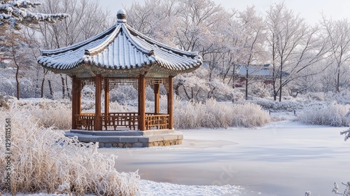 Wallpaper Mural Serene Winter Gazebo: A Snow-Covered Haven Torontodigital.ca