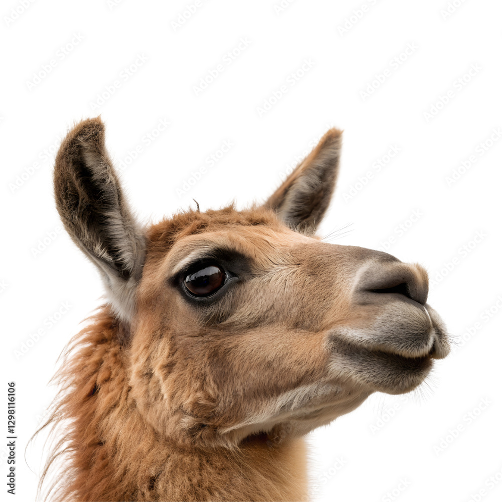 Obraz premium Close up of a llama face shot Isolated Trasnparent Background, Png Isolated, Trasnparent Background