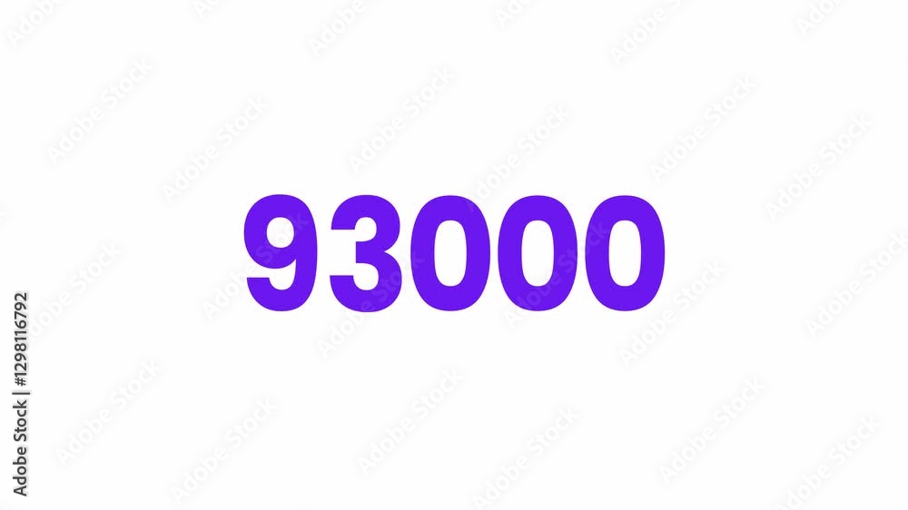 93000 or Ninety Three Thousand Text Animation. Alpha matte with transparent background 4K resolution. 93000 or Ninety Three Thousand Text Animation. Alpha matte with transparent background 4K resolution.