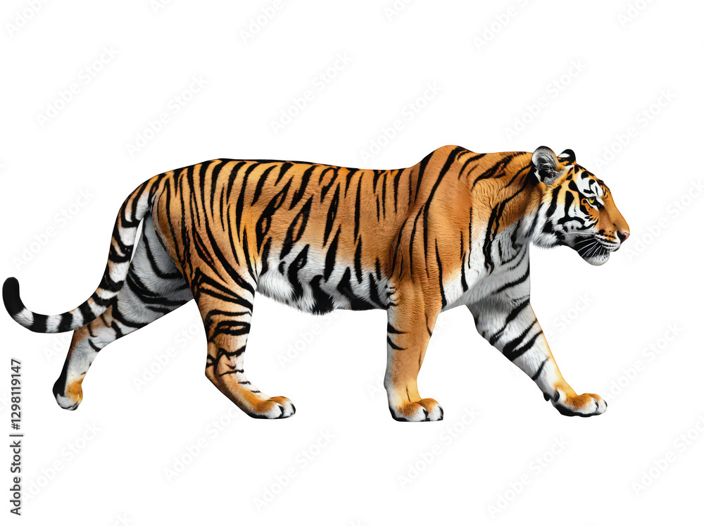 Fototapeta premium Majestic Tiger Walking Gracefully Through Its Natural Habitat Isolated on a white background