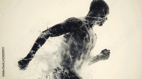 Energetic Underwater Swimmer Merging with Dynamic Water Splashes and Movements