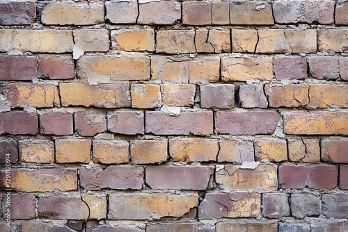 Dilapidated Brick Wall with Multiple Cracks and Texture Detail