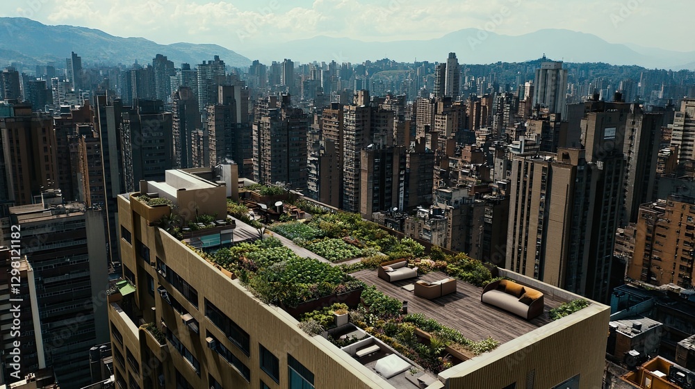 Obraz premium Rooftop Garden Cityscape
