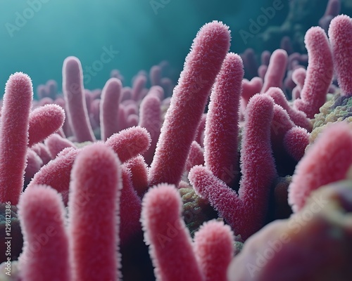 Intestinal villi, medical visualization, gut flora