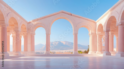Classical Sanctuary Overlooking a Distant City