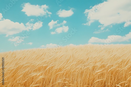 Golden Wheat Field Swaying Gently Under a Blue Sky with Clouds