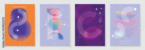 Modern gradient poster background vector set. Minimalist cover template with vibrant perspective geometric prism shapes. Ideal design for social media, cover, banner, flyer.