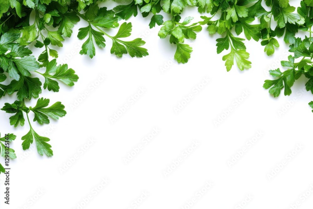 Fresh Green Parsley Leaves Border on White Background for Cooking Fresh Green Parsley Leaves Border on White Background for Cooking