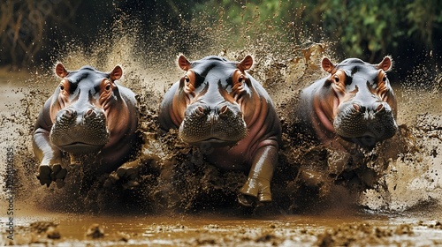 Playful Hippos Enjoying Muddy Fun in Natural Habitat