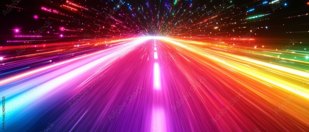 Obraz premium light background speed road neon line blue abstract effect fast motion city car highway night futuristic street movement tunnel trail energy red race blur flare digital way dark 3d perspective black