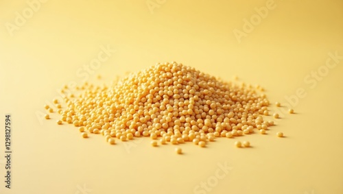 Pearl Millet. Seeds of pile of mustard are scattered on yellow surface