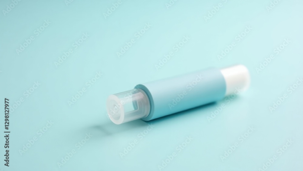Nasal Stick. Blue inhaler medical device on light background for healt Nasal Stick. Blue inhaler medical device on light background for healt