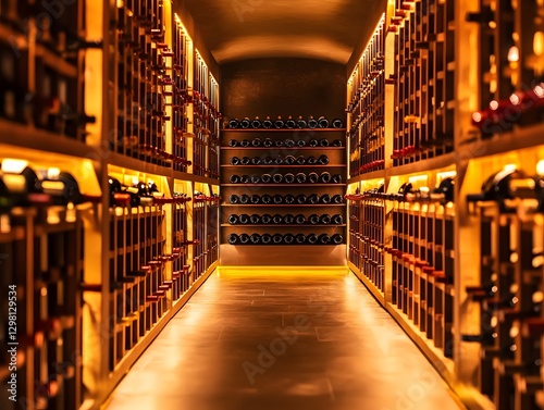 Luxurious Wine Cellar with Rare Bottles Under Soft Ambient Light