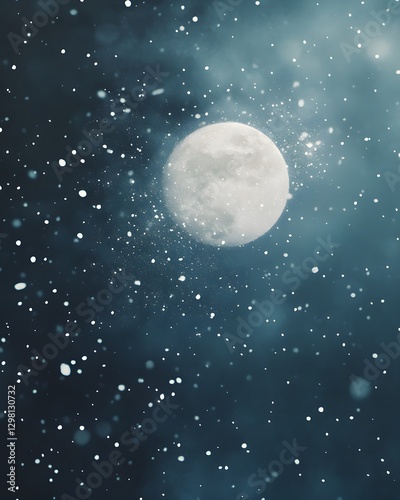 Magical Scene of Falling Snow Under Full Moonlight Atmosphere