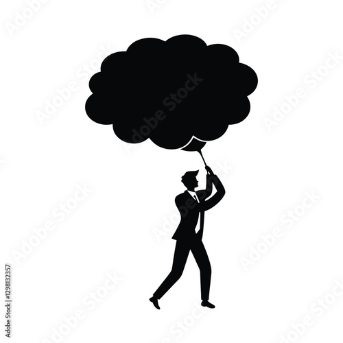 Influential corporate leader silhouette pulling a massive thought bubble of ideas