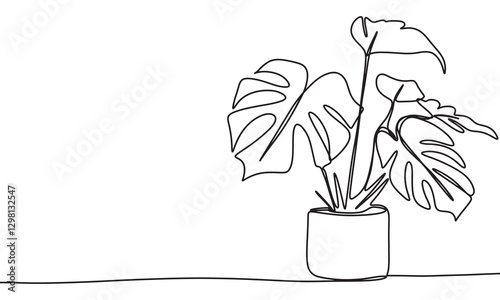 Plant in pot one line continuous. Hand drawn vector art.