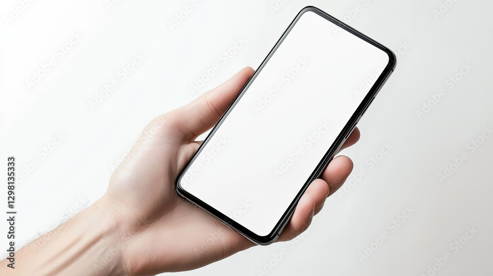 Hand holding smartphone with blank screen Hand holding smartphone with blank screen