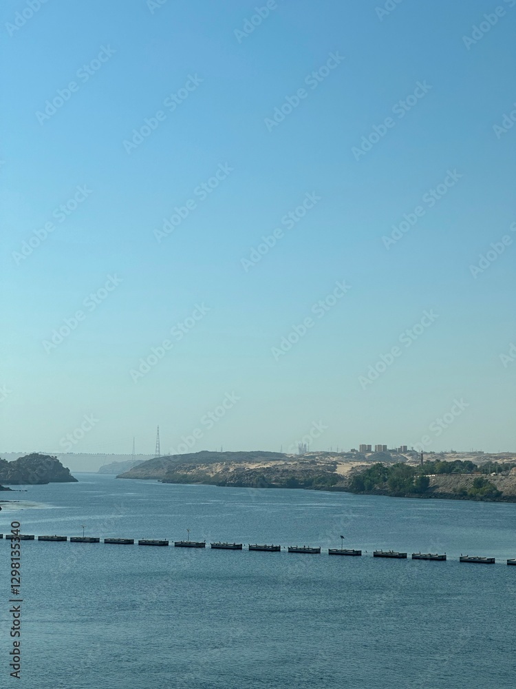 Scenery view of Aswan High Dam in sunny day, Egypt