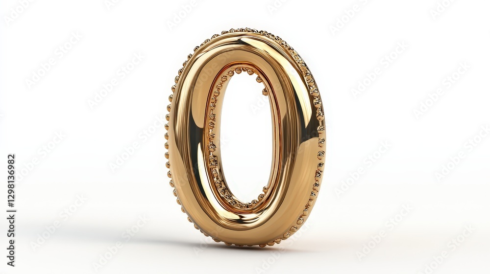 Shiny Golden Number Zero with Diamonds Floating on white minimal background Shiny Golden Number Zero with Diamonds Floating on white minimal background