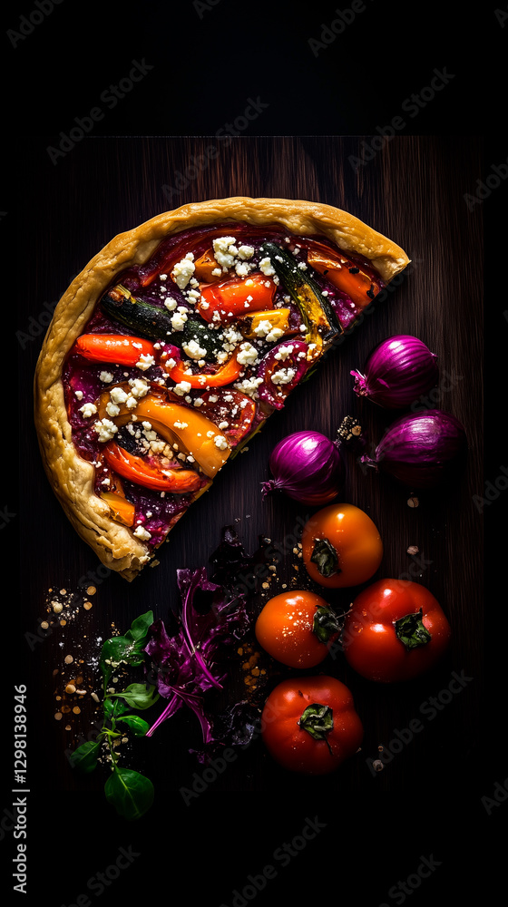Fototapeta premium Rustic Summer Quiche with Fresh Garden Vegetables