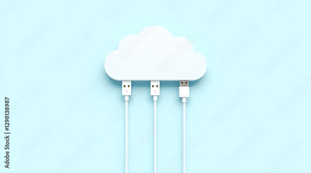 white cloud connect with network cable, Cloud computing technology concept background white cloud connect with network cable, Cloud computing technology concept background