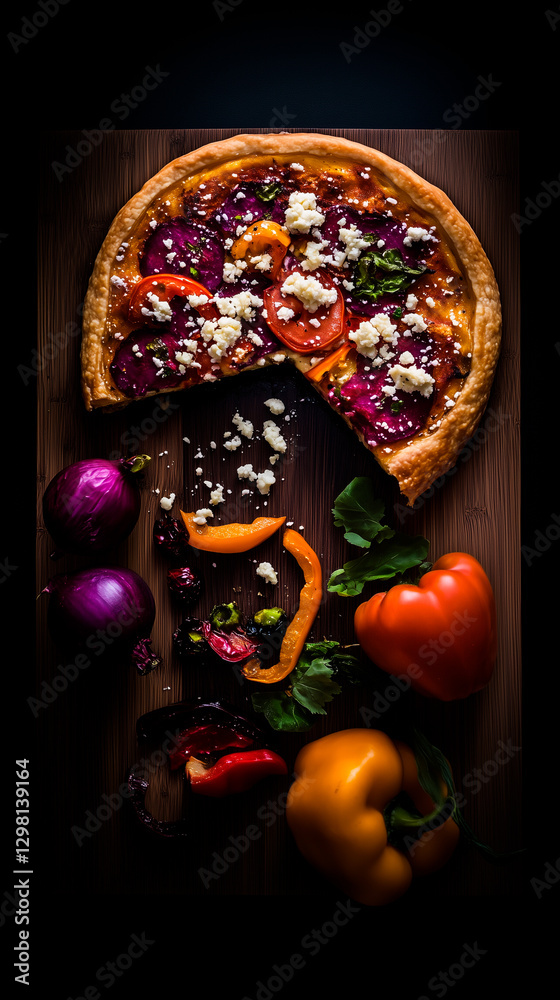 Fototapeta premium Rustic Summer Quiche with Fresh Garden Vegetables