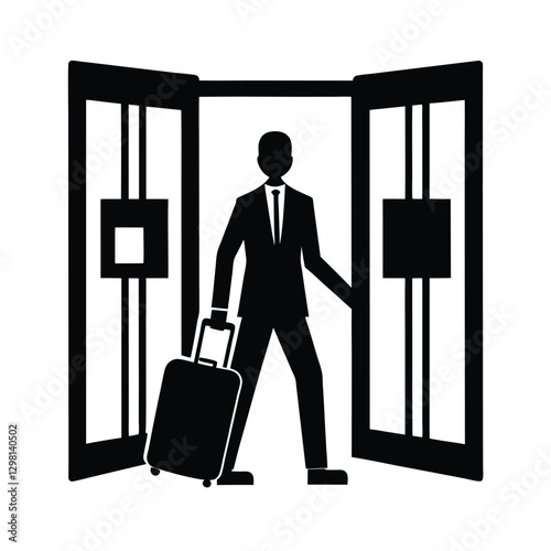 Modern business traveler silhouette swiftly moving through automatic airport entry efficiently