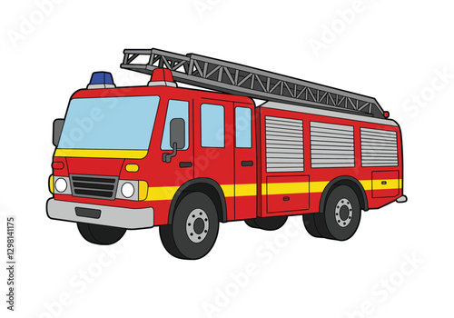 Clipart of fire engine. A red fire truck with a ladder on top and yellow stripes on the side. Vector illustration design.