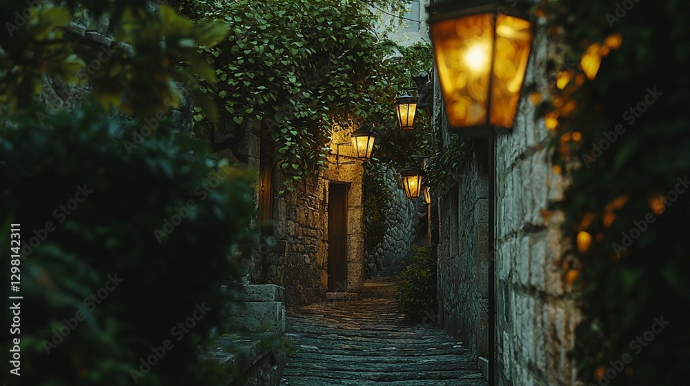 Obraz premium Enchanted Stone Alley at Dusk