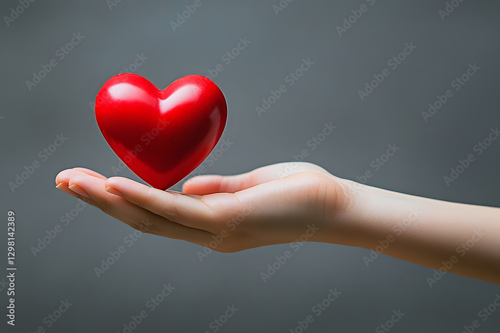 A hand gently supports a vibrant red heart, symbolizing love and compassion in a calm atmosphere A hand gently supports a vibrant red heart, symbolizing love and compassion in a calm atmosphere