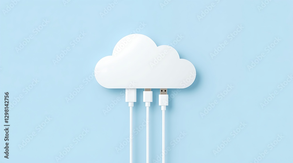 white cloud connect with network cable, Cloud computing technology concept background white cloud connect with network cable, Cloud computing technology concept background