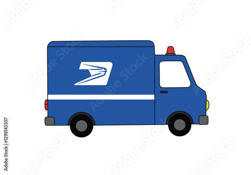 Postal truck clip art. This image shows a blue postal truck with a white stripe and a postal service logo. Vector illustration design.