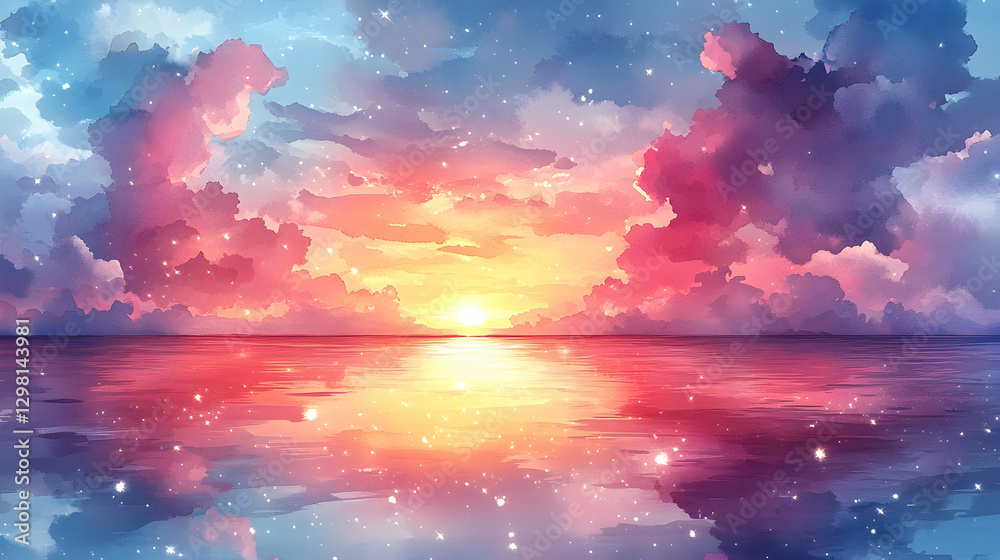 Fototapeta premium Colorful sunset reflecting on calm ocean water