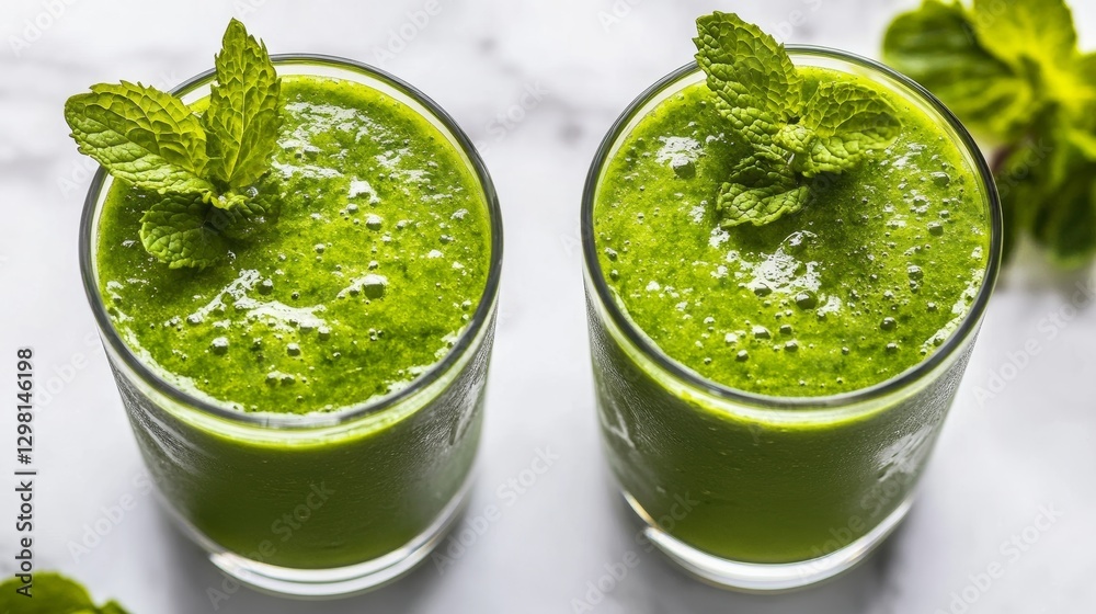 Refreshing green smoothie with fresh mint leaves for a healthy boost Refreshing green smoothie with fresh mint leaves for a healthy boost