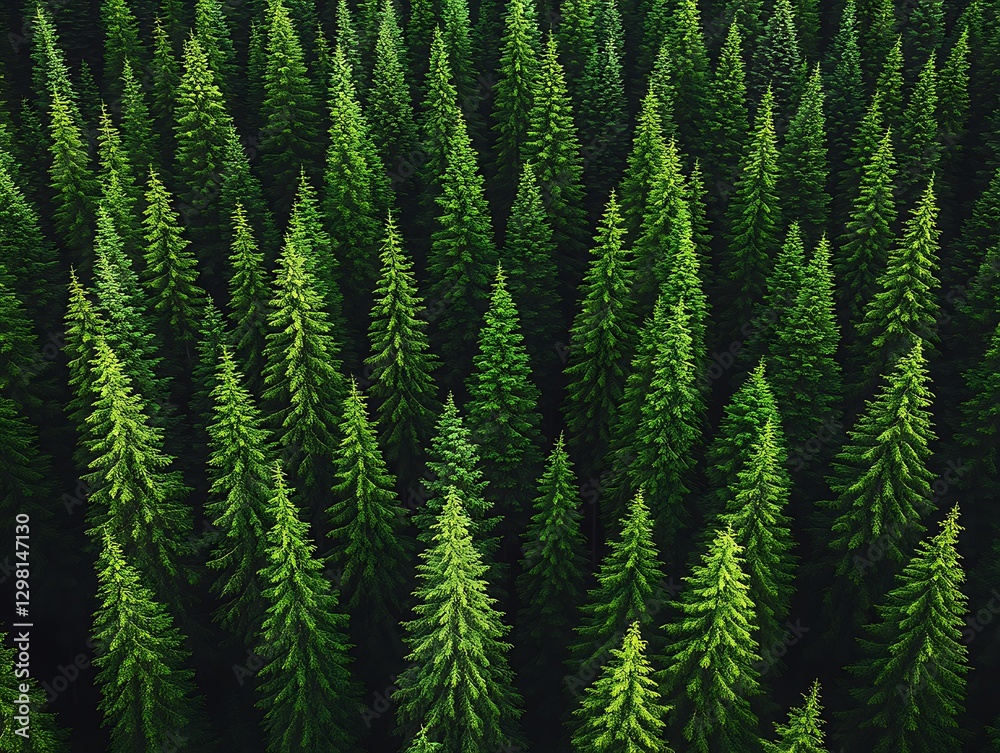 Evergreen trees forming a dense forest canopy in the wild. Ecological background image Evergreen trees forming a dense forest canopy in the wild. Ecological background image