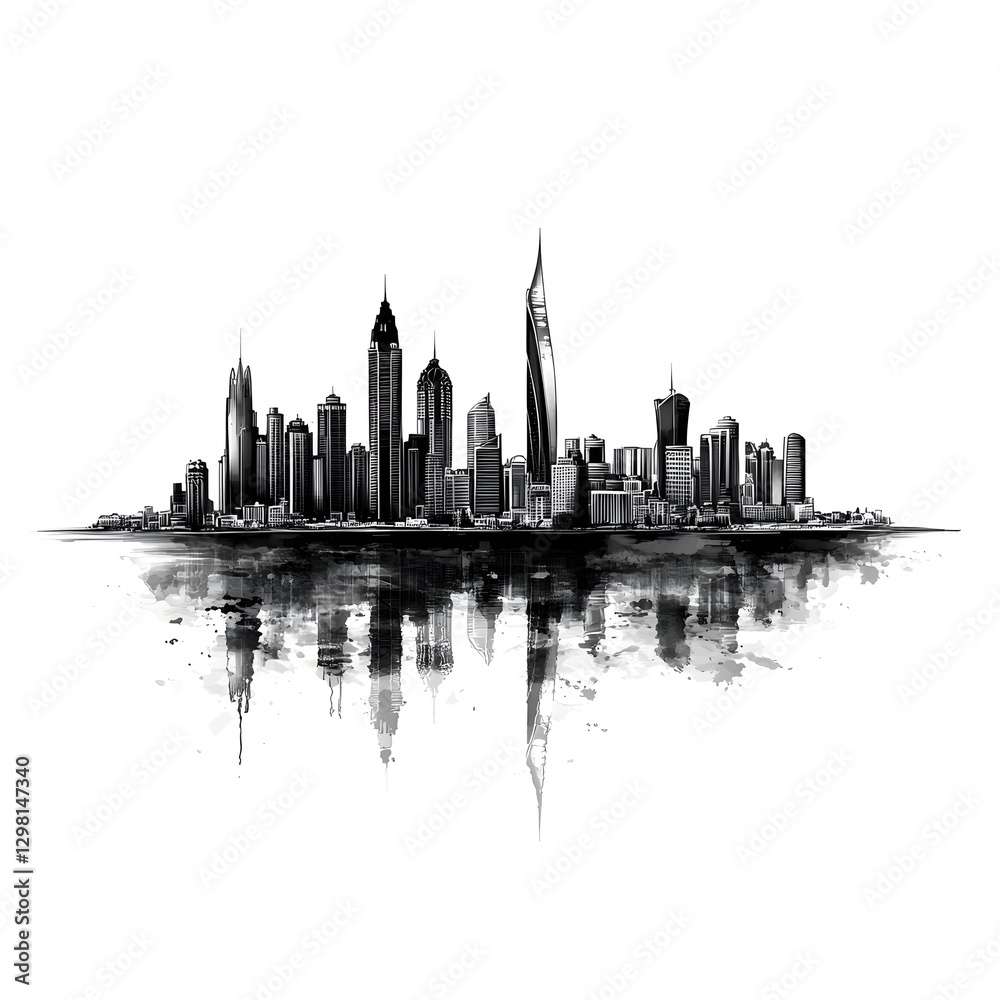 Fototapeta premium Minimalist Black Ink Drawing of Riyadh Skyline Saudi Arabia with Iconic Skyscrapers