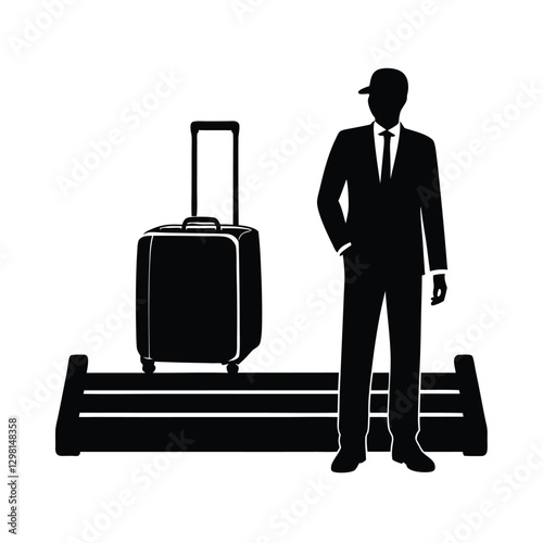 Executive silhouette patiently waiting at baggage claim with focus