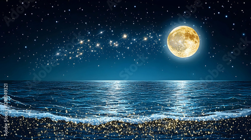 Full moon rising over tranquil ocean at night (1)