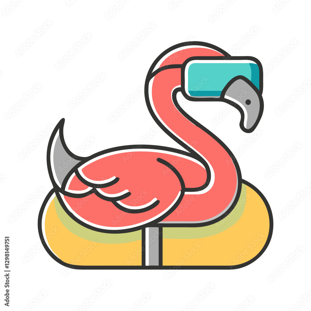 Charming Cartoon Flamingo with Large Glasses and Elegant Pose Near Water – Perfect for Posters, Banners, and Billboards Charming Cartoon Flamingo with Large Glasses and Elegant Pose Near Water – Perfect for Posters, Banners, and Billboards