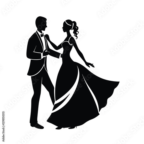 Silhouette of newlywed couple sharing an intimate wedding dance
