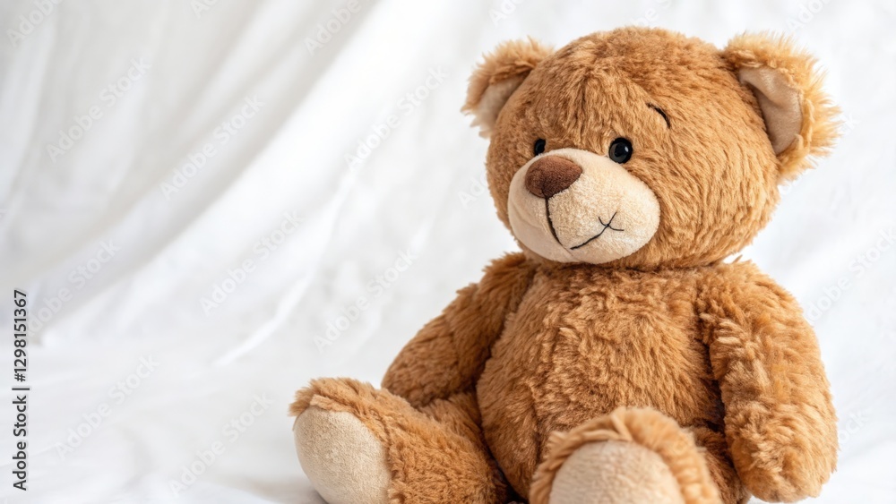 Fototapeta premium Brown Teddy Bear on White Fabric