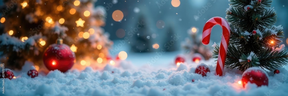 Fototapeta premium Candy cane forest on a decorative holiday table, decor, winter wonderland