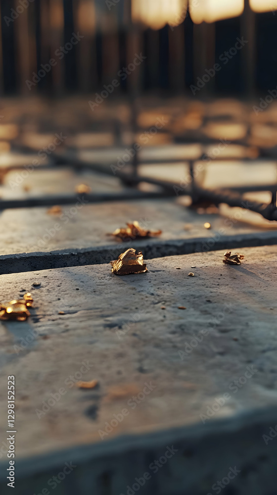 Fototapeta premium Golden Fragments on Concrete_3D Illustration